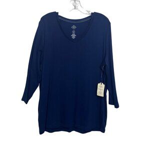 St Johns Bay Essential Tee Tshirt Women XXLT Blue New Vneck